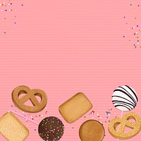 Pink sprinkles background, biscuits border illustration psd