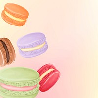 Colorful macaroons border background, dessert illustration vector