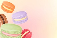 Colorful macaroons border background, dessert illustration psd