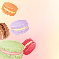 Colorful macaroons border background, dessert illustration psd