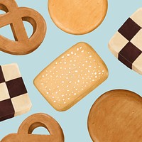 Cute biscuits pattern background, dessert illustration