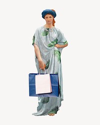 Vintage woman holding shopping bags psd