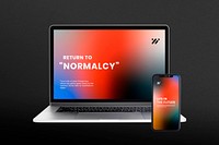 Digital device screen mockup vector with laptop and smartphone with gradient wallpapers