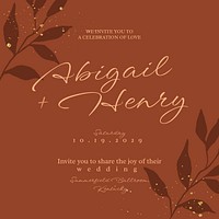 Brown wedding Instagram post template, editable text vector