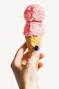 Strawberry ice-cream cone collage element, food design  psd