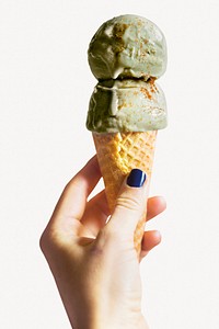 Green tea ice-cream cone collage element, food design  psd