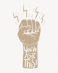 Fist motivation collage element, beige design psd