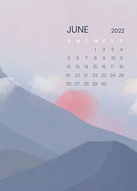 Mountain June monthly calendar background editable psd