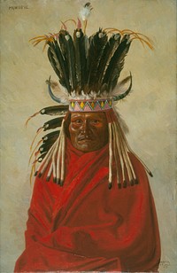 Portrait of Silver Horn (1860–1940), an important Kiowa Indian chief, warrior, and ledger artist. Silver Horn is considered one of the finest ledger artists in history and his drawings offer unaltered and accurate views of Kiowa culture and history. Painting by E.A Burbank. Burbank himself is responsible for many paintings of American Indians including famous chiefs.