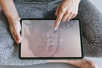 Yoga instructor using a digital tablet mockup mobile phone wallpaper