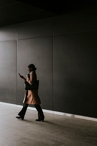 Businesswoman leaving her office building