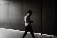 Businessman leaving his office building