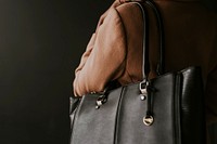 Black leather tote bag, business women's fashion