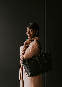Black leather handbag, business women's fashion