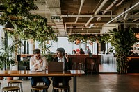 Business colleagues working together, co-working space photo