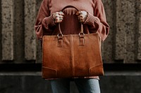 Women's brown leather tote bag