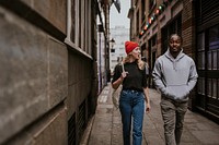 Couple on a date, walking in the city