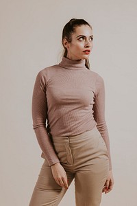 Woman wearing beige turtleneck, Winter fashion