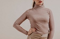 Woman wearing beige turtleneck, Winter fashion