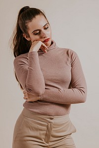 Woman wearing beige turtleneck, Winter fashion