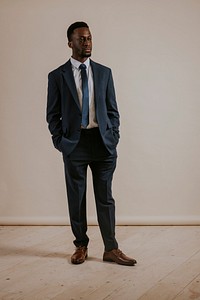 Businessman wearing navy suit, formal fashion