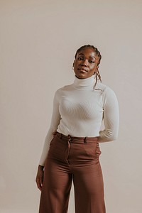 Woman wearing white turtleneck sweater, Winter fashion