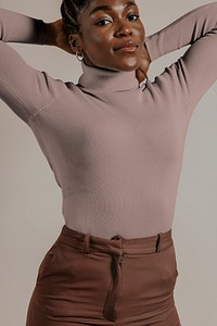 Turtleneck shirt mockup, women’s fashion psd