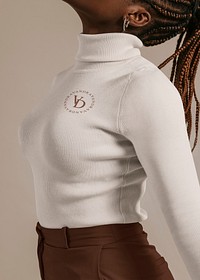 Turtleneck shirt mockup, women’s fashion psd