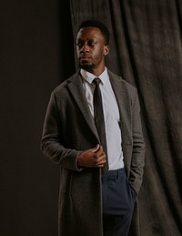 Businessman wearing gray coat, Winter formal fashion