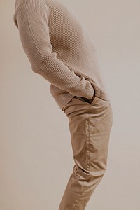 Men's khaki pants, wool sweater, Winter fashion