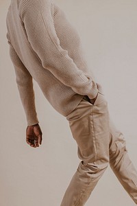 Men's khaki pants, wool sweater, Winter fashion