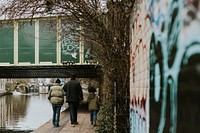 Family walking in city on the weekend