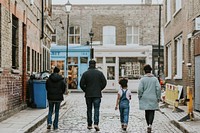 African-American family walking in city