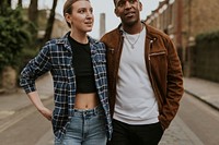 Diverse couple on a date, walking in the city