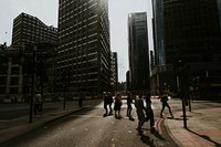 People crossing road in city photo