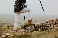 Leather boots closeup, hiking shoes