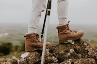 Leather boots closeup, hiking shoes