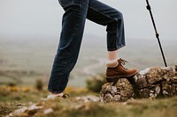 Leather boots closeup, hiking shoes