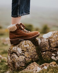 Leather boots closeup, hiking shoes