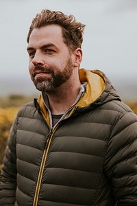 Man wearing black jacket, men's apparel