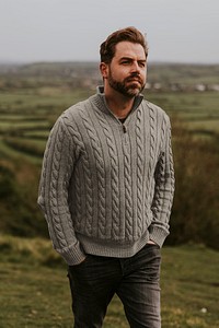 Knitted sweater mockup, men's outdoor outfits psd