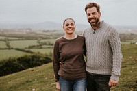 Happy couple hiking together