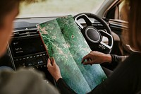 Paper mockup, road trip activity psd