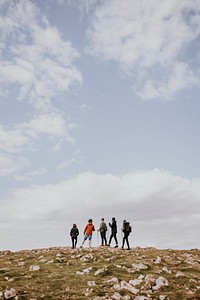 Friends hiking together, outdoor activity