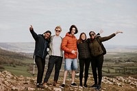 Friends hiking together, outdoor activity