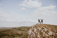 Happy women hiking together, outdoor activity