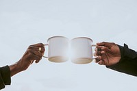 Couple campers cheering mugs aesthetic