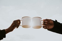 Couple campers cheering mugs aesthetic