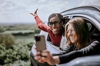 Women selfie on road trip photo