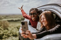 Women selfie on road trip photo